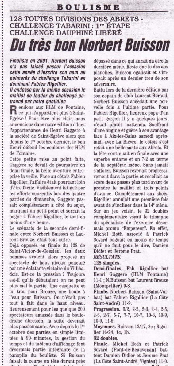 Résultats sportifs 2002