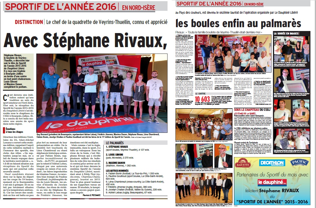 Stéphane Rivaux Sportif de l’année 2015-2016