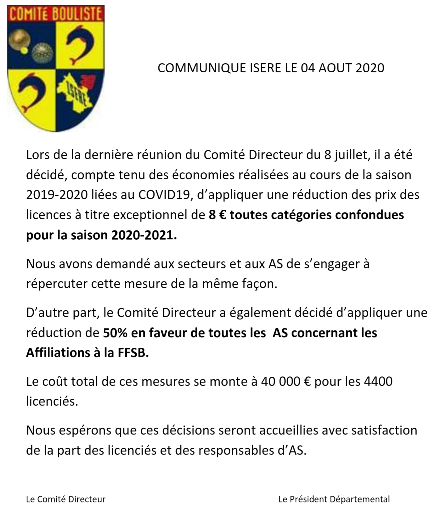 Communiqué CBD licences 2020-2021