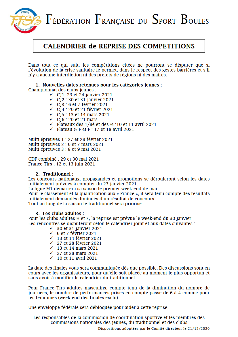 Clubs 2020-2021 : La Reprise « espérée » !