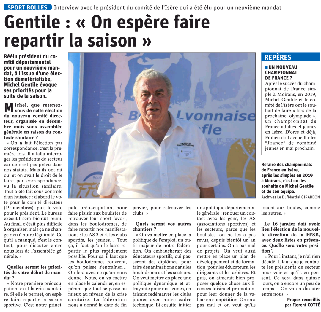 Parution Dauphiné Libéré 2021-01-02