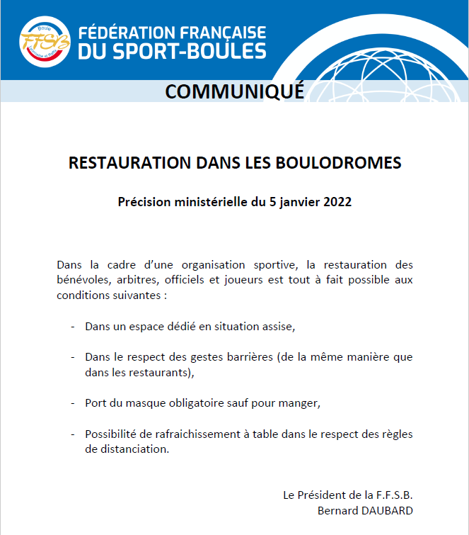 Communiqué FFSB 05/01/2022 !
